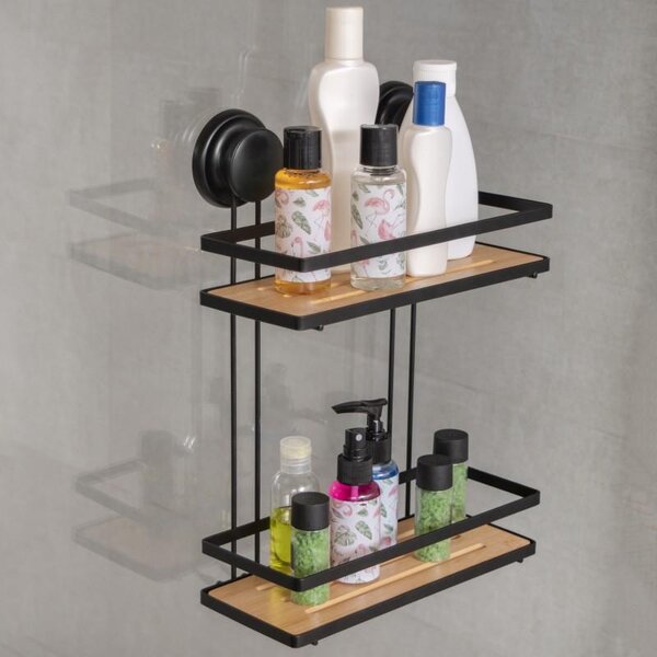 Erga Gavi, cos dublu pentru cosmetice 26x10,5x37 cm pentru ventuze, negru mat-maro natural, ERG-YKA-CH.GAVI-BP2