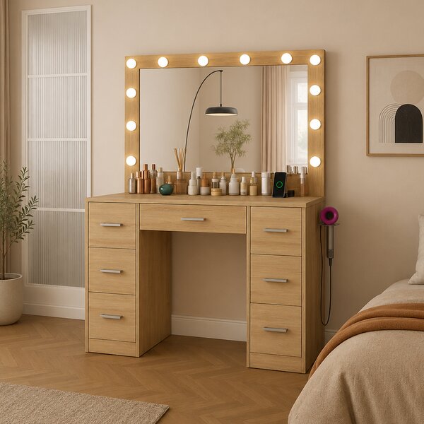 Măsuță de machiaj mare cu iluminare 80 × 40 × 110 cm – maro