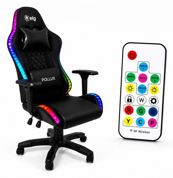 Scaun gaming LED cu iluminare RGB, perne și cotiere reglabile
