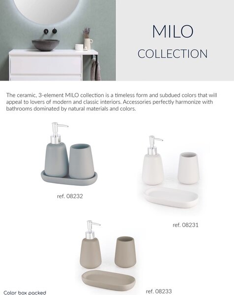 BISK Erga Milo, dozator de săpun ceramic și set cupe de perie, bej mat, ERG-08233