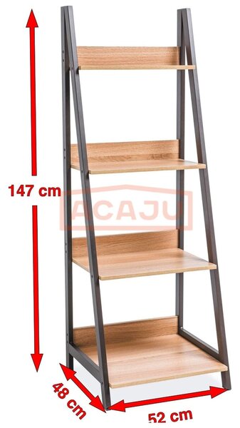 Etajera MATIS A, stejar/negru, 52x48x147 cm