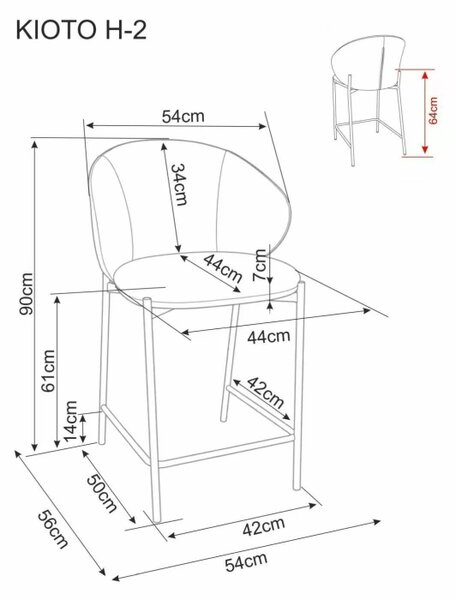Scaun de bar KIOTO, negru/gri