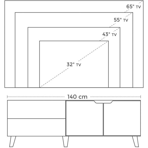 Sifonier TV, suport TV cu 2 uși, 140x40x50 cm