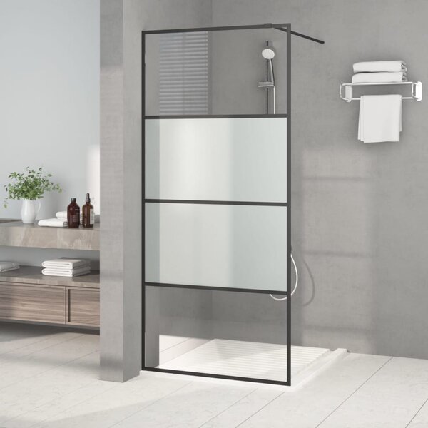 Perete cabină duș walk-in negru 90x195 cm sticlă ESG semi-mată