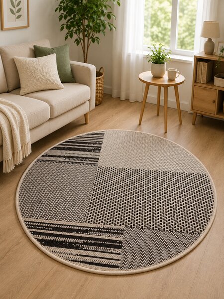 Covor Modern, Jeans 19224, Rotund , Bej Maro, Diverse Dimensiuni
