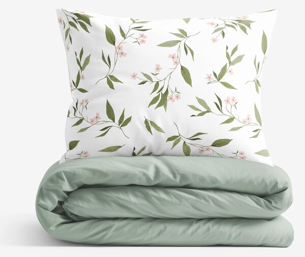 Goldea lenjerie de pat din 100% bumbac duo - miros de iasomie cu verde salvie 150 x 200 și 50 x 60 cm