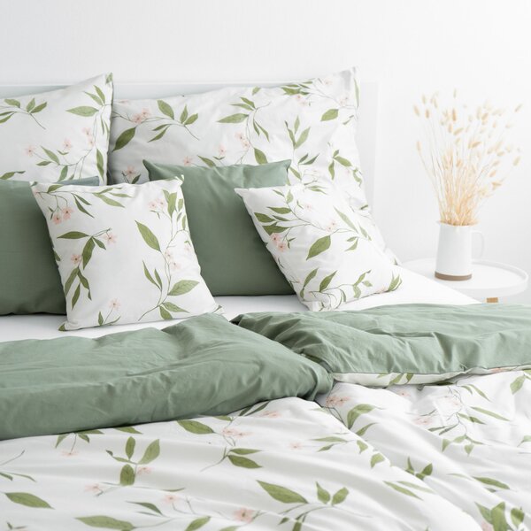 Goldea lenjerie de pat din 100% bumbac duo - miros de iasomie cu verde salvie 150 x 200 și 50 x 60 cm