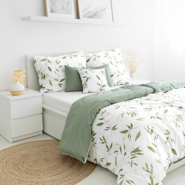 Goldea lenjerie de pat din 100% bumbac duo - miros de iasomie cu verde salvie 150 x 200 și 50 x 60 cm