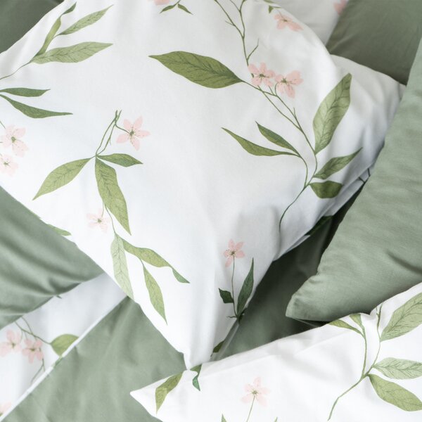 Goldea lenjerie de pat din 100% bumbac duo - miros de iasomie cu verde salvie 150 x 200 și 50 x 60 cm