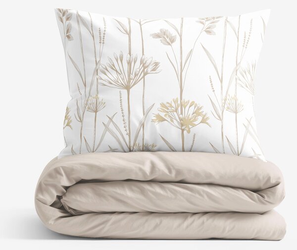 Goldea lenjerie de pat din 100% bumbac duo - plante ornamentale cu latte 135 x 200 și 40 x 80 cm
