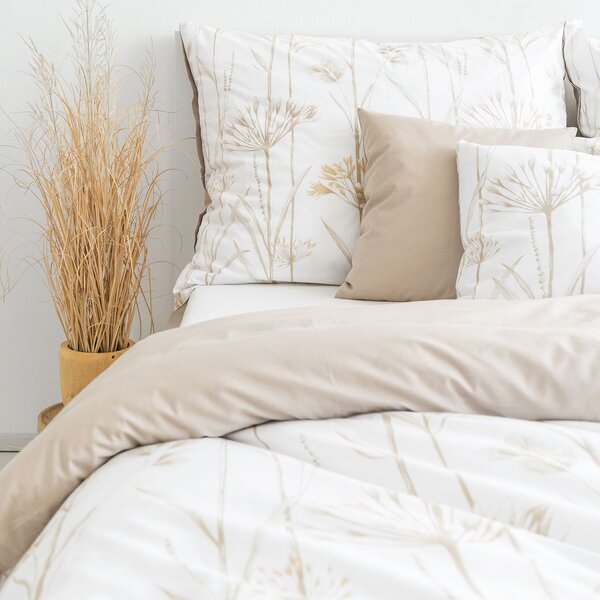 Goldea lenjerie de pat din 100% bumbac duo - plante ornamentale cu latte 135 x 200 și 40 x 80 cm