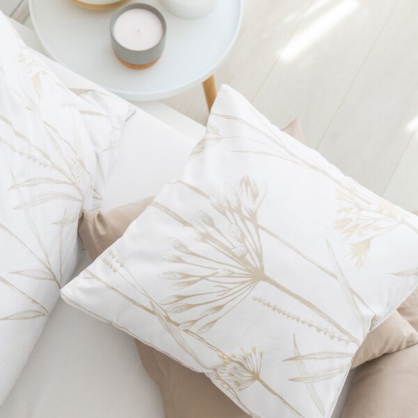 Goldea lenjerie de pat din 100% bumbac duo - plante ornamentale cu latte 135 x 200 și 40 x 80 cm