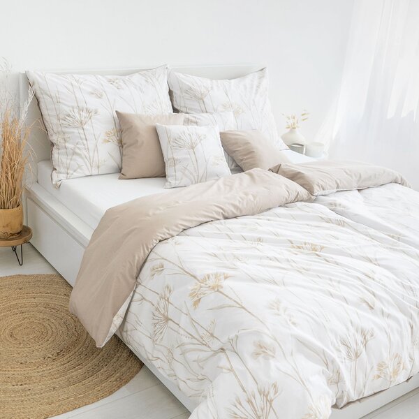 Goldea lenjerie de pat din 100% bumbac duo - plante ornamentale cu latte 135 x 200 și 40 x 80 cm