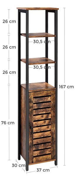 Dulap îngust de depozitare, dulap înalt, rustic maro-negru