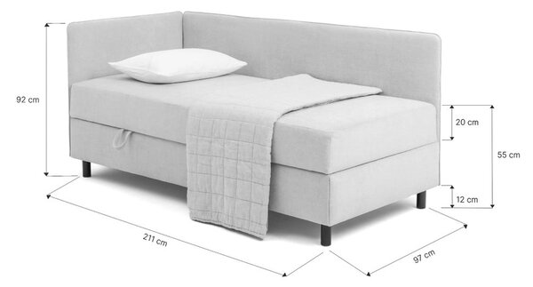 Pat taupe tapițat cu spațiu de depozitare cu saltea 90x200 cm Avela – Bonami Selection