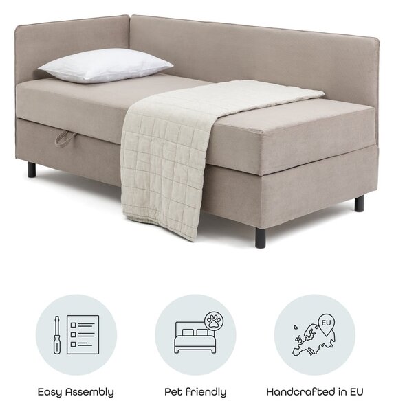 Pat taupe tapițat cu spațiu de depozitare cu saltea 90x200 cm Avela – Bonami Selection