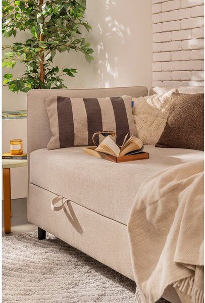 Pat bej tapițat cu spațiu de depozitare cu saltea 90x200 cm Avela – Bonami Selection