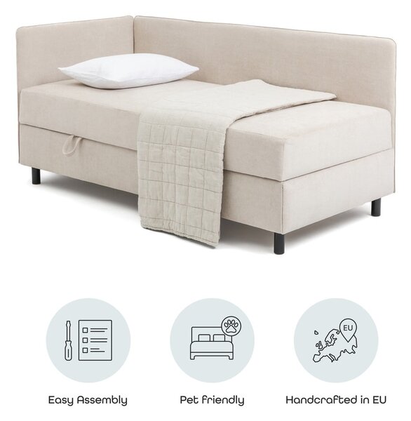 Pat bej tapițat cu spațiu de depozitare cu saltea 90x200 cm Avela – Bonami Selection