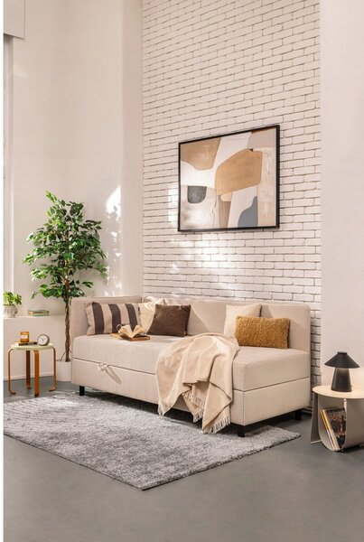 Pat bej tapițat cu spațiu de depozitare cu saltea 90x200 cm Avela – Bonami Selection