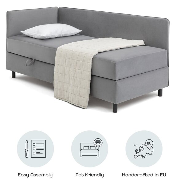 Pat gri tapițat cu spațiu de depozitare cu saltea 90x200 cm Avela – Bonami Selection