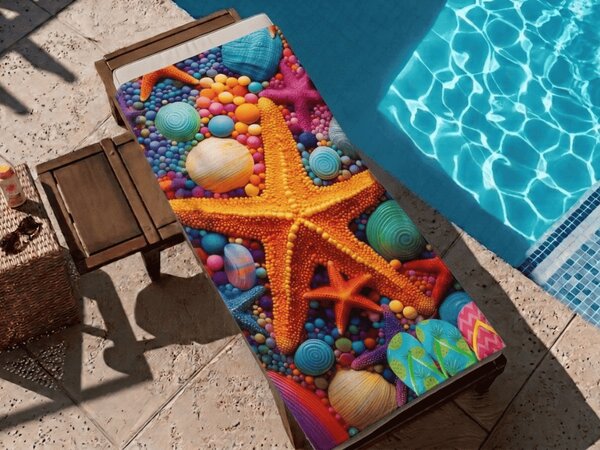 Prosop de plaja cu uscare rapida COLOR SEA colorat 70 x 140 cm, 100% microfibra