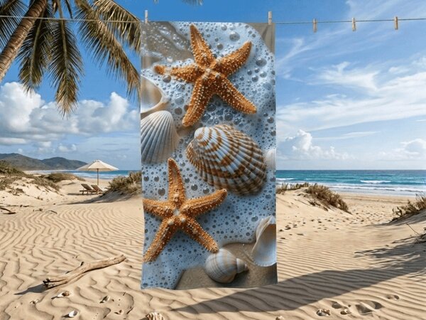 Prosop de plaja cu uscare rapida SEA STARS colorat 70 x 140 cm, 100% microfibra