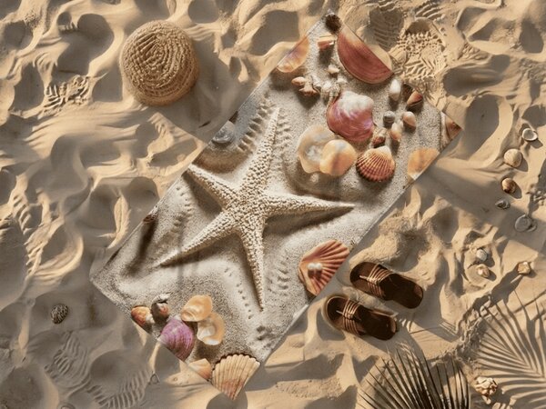 Prosop de plaja cu uscare rapida OCEAN SAND colorat 70 x 140 cm, 100% microfibra