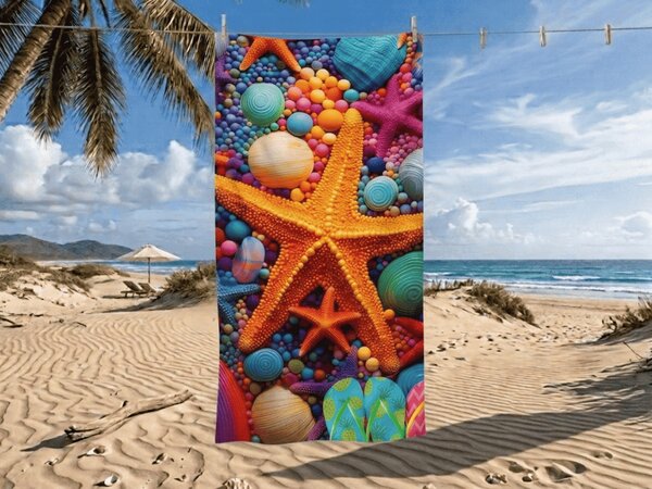 Prosop de plaja cu uscare rapida COLOR SEA colorat 70 x 140 cm, 100% microfibra