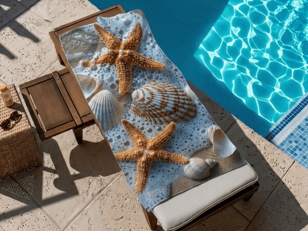 Prosop de plaja cu uscare rapida SEA STARS colorat 70 x 140 cm, 100% microfibra