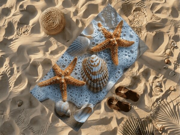 Prosop de plaja cu uscare rapida SEA STARS colorat 70 x 140 cm, 100% microfibra