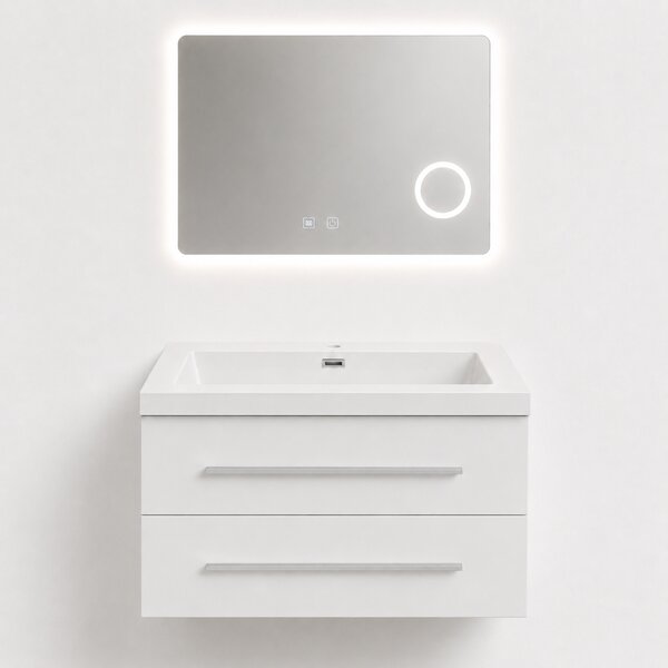 Set Mobilier Baie Efes 80 cm oglinda cu LED, lavoar compozit inclus, MDF total