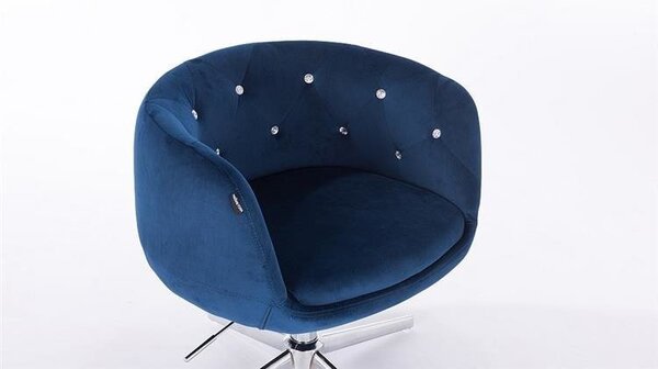 HR333CROSS Scaun Bleumarin Catifea cu Bază Cromata