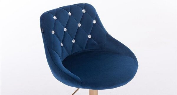 HR1054CK Scaun Bleumarin Catifea cu Bază Aurie