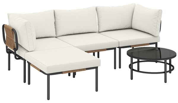 Outsunny Set Grădină, 5 Piese, Rattan Modular în L cu Perne, Culoare Bej | Aosom Romania