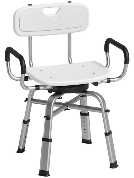 HOMCOM Scaun de Duș Rotativ Reglabil pe Înălțime cu Brațe, Spătar, Capacitate 150 kg, Alb | Aosom Romania