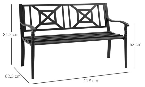 HOMCOM Bancă de Grădină din Oțel pentru 2 Persoane, Design Clasic, Rezistentă la Intemperii, Negru | Aosom Romania