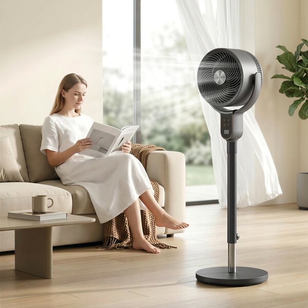 HOMCOM Ventilator pe stativ cu 8 viteze cu Telecomandă, Display LED, Timer 12H, Înălțime reglabilă, Gri | Aosom Romania