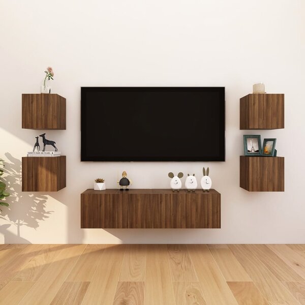 Dulapuri TV montaj perete, 8 buc., stejar maro, 30,5x30x30 cm