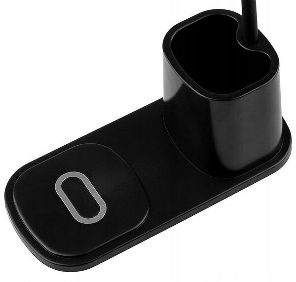 Lampa de birou LED flexibila, 30W, incarcator QI, buton tactil, 3 moduri iluminare, organizator pixuri