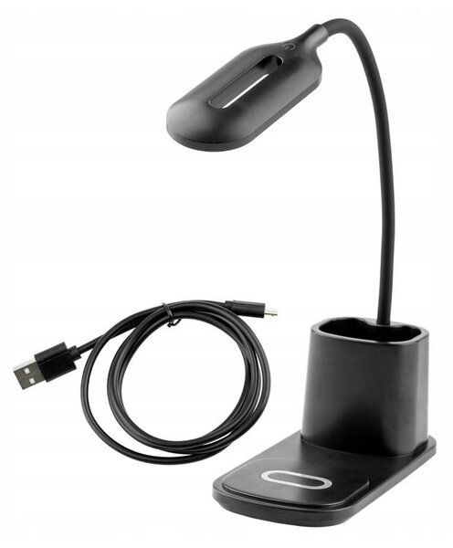 Lampa de birou LED flexibila, 30W, incarcator QI, buton tactil, 3 moduri iluminare, organizator pixuri