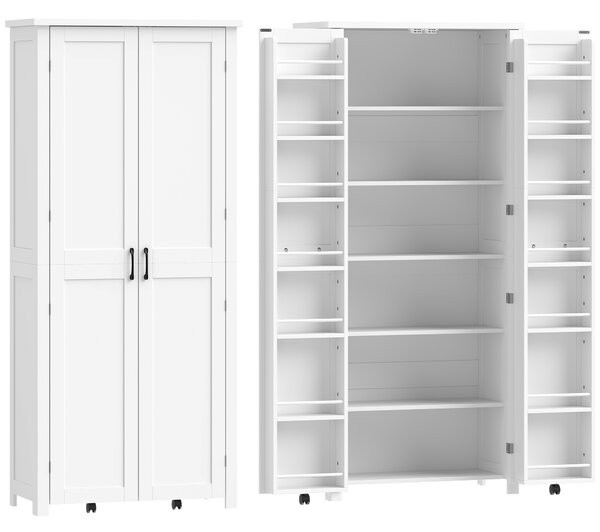 HOMCOM Dulap Modern de Bucătărie: Roți, 2 Uși, 14 Suporturi, Alb. | Aosom Romania