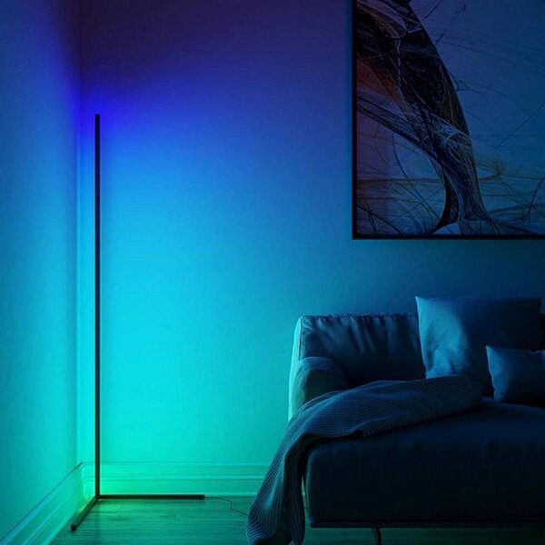 Lampa de podea LED RGB, 20W, cu telecomanda, control culori si luminozitate, cadru otel