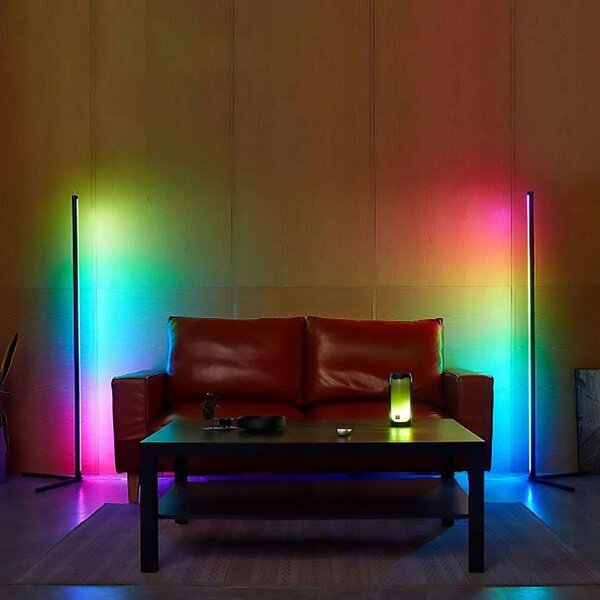 Lampa de podea LED RGB, 20W, cu telecomanda, control culori si luminozitate, cadru otel