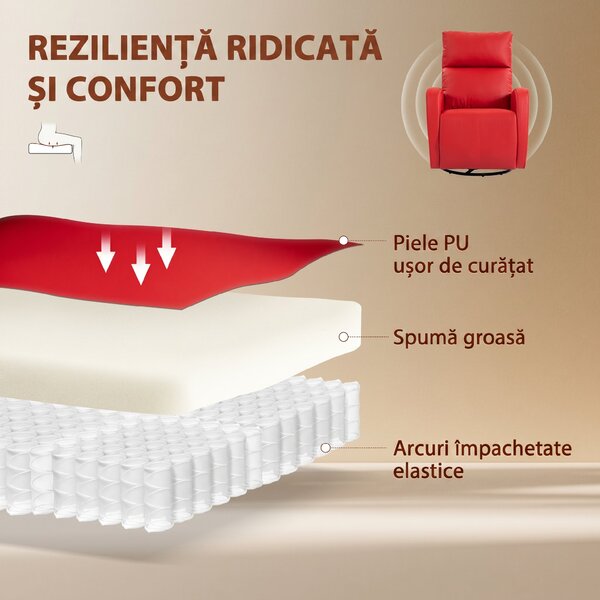 HOMCOM Fotoliu Masaj Reclinabil Cu Încălzire, Gireabil Din Piele PU Cu Suport Pentru Picioare și Telecomandă, Roșu | Aosom Romania