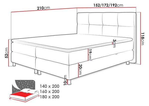 Pat matrimonial Boxspring 180 cm Cinara (muna 08). 1054110