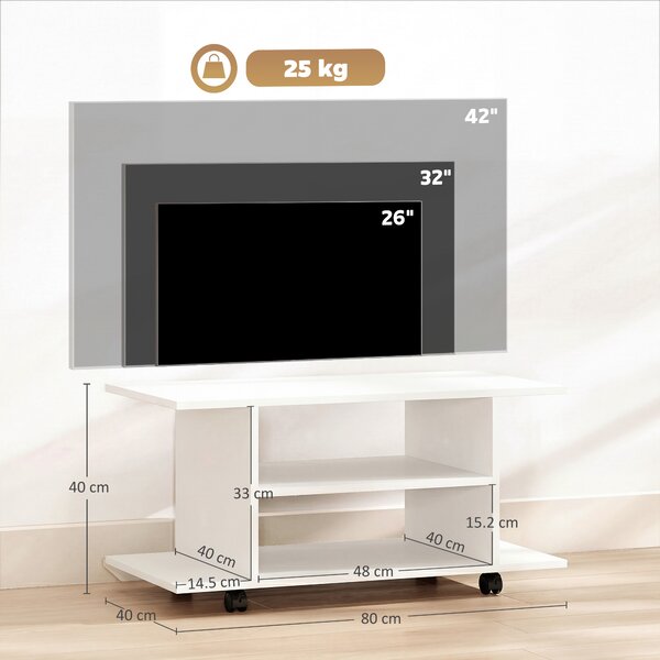 HOMCOM Mobilier unghiular cu roți și rafturi, până la 42", alb | Aosom Romania
