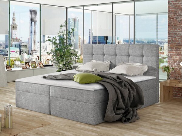 Pat matrimonial Boxspring Kennedy (140x200) (piele ecologică Soft 017 (Alb)). 1059302