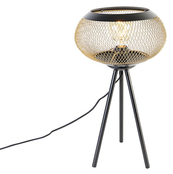 Lampă de masă modernă trepied neagră cu auriu - Lucas