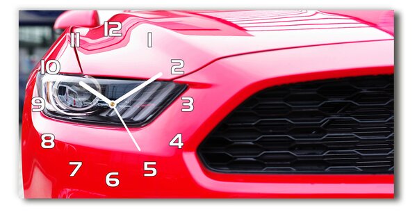 Ceas de perete orizontal din sticlă mustang roșu