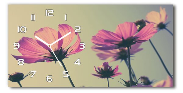 Ceas de perete orizontal din sticlă flori roz